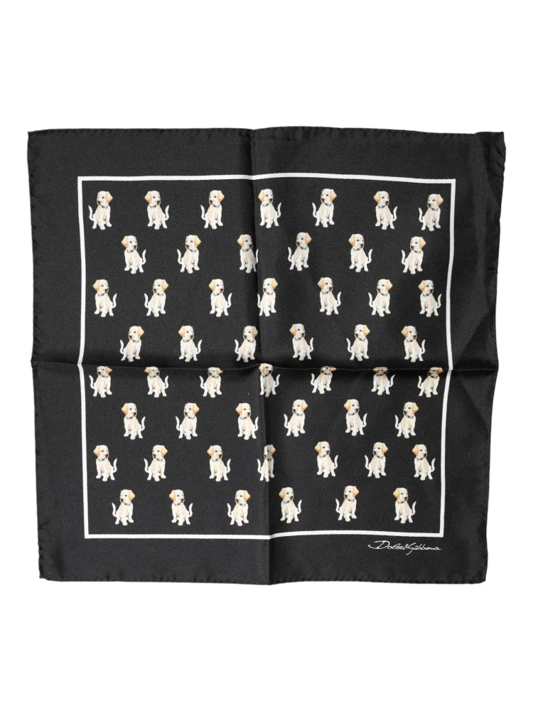 Black Dog Print Square Handkerchief Scarf