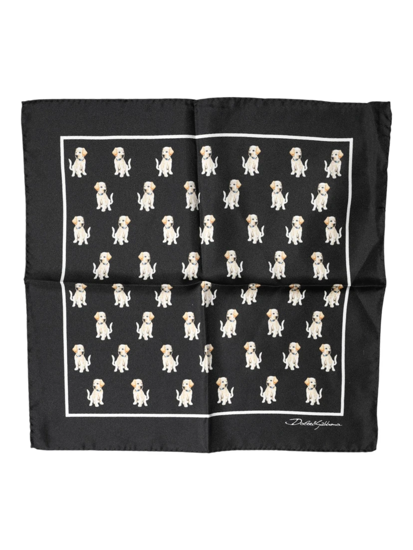 Black Dog Print Square Handkerchief Scarf