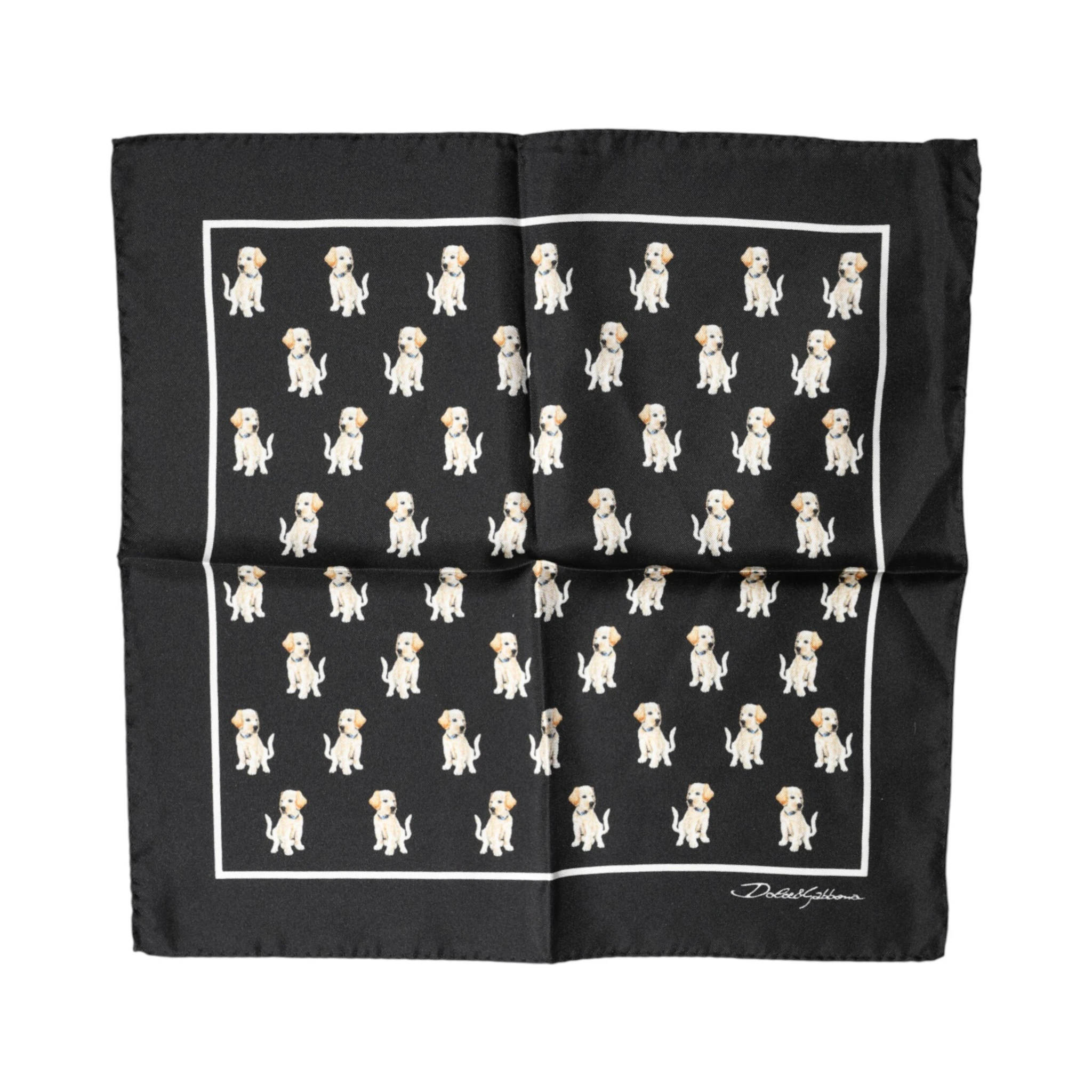 Black Dog Print Square Handkerchief Scarf
