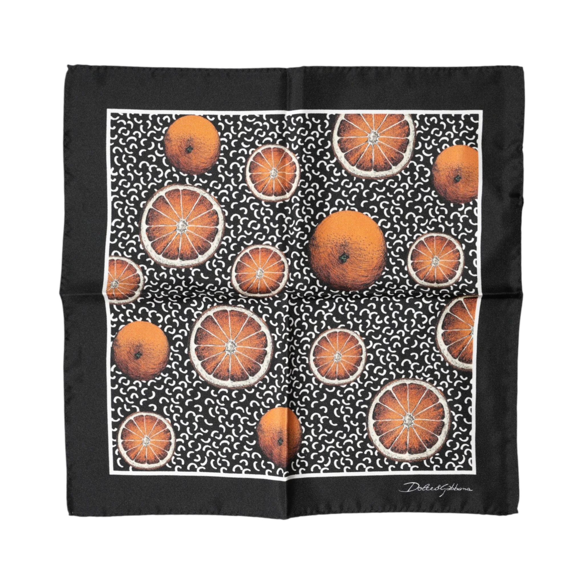 Black Orange Print Square Handkerchief Scarf
