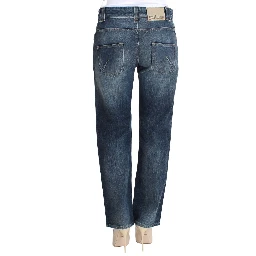Blue Wash Relaxed Fit Cotton Stretch Denim Jeans