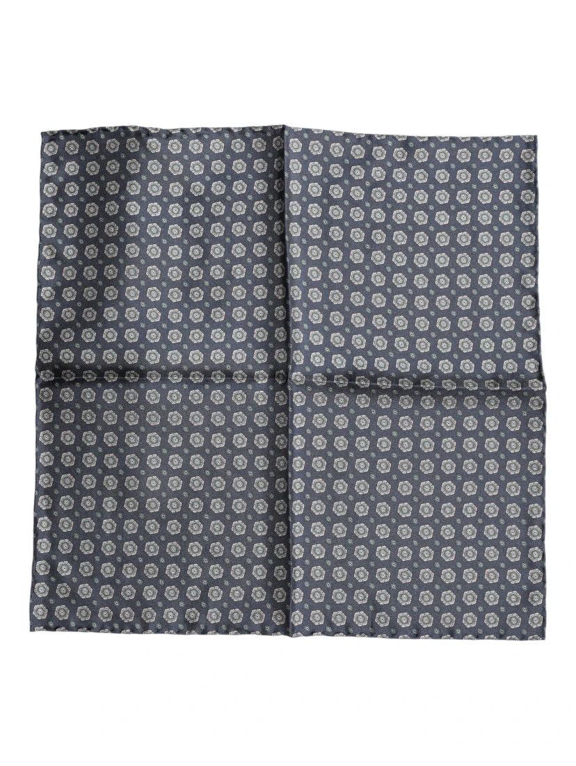 Blue Patterned Silk Square Handkerchief Scarf
