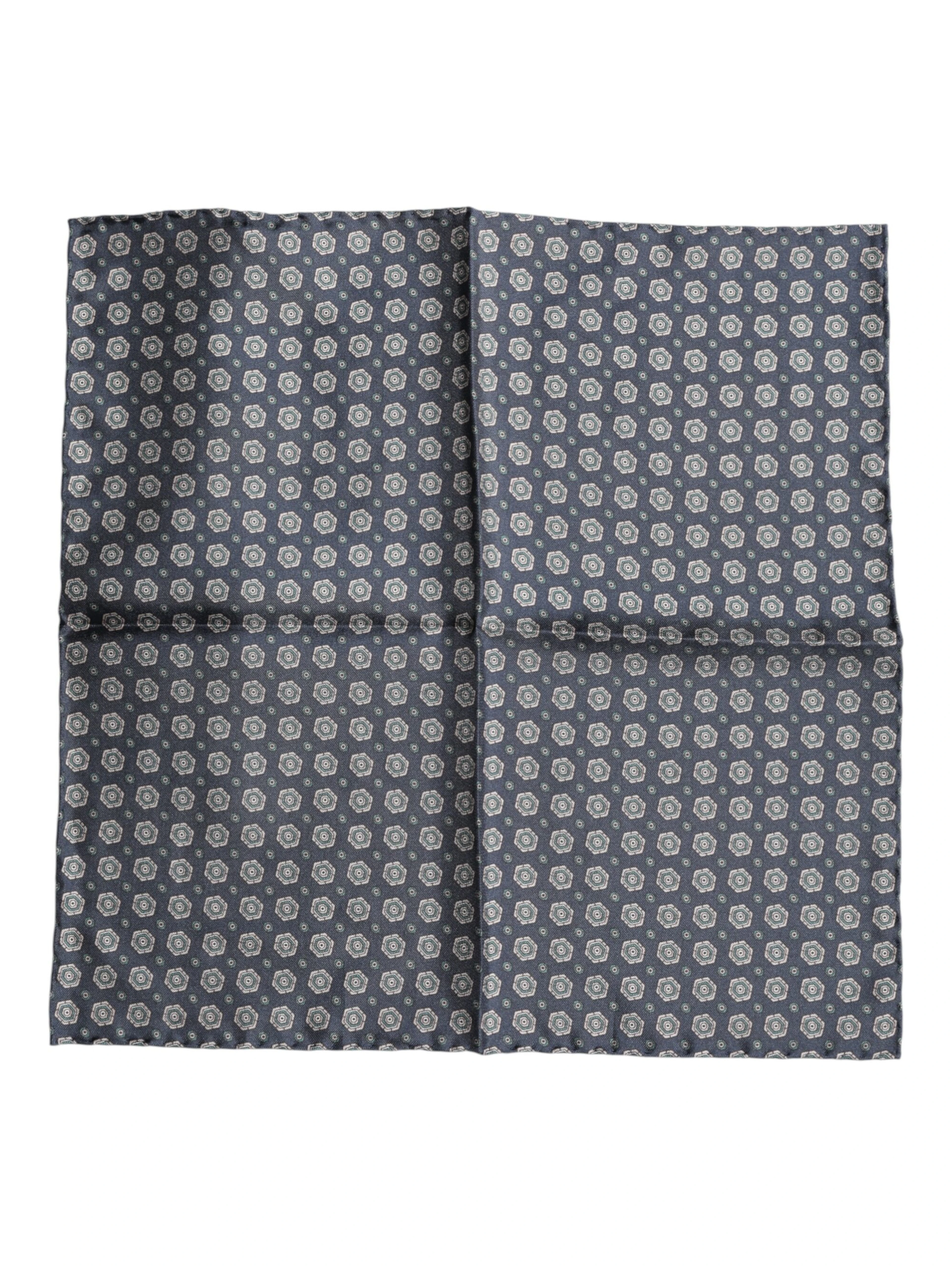 Blue Patterned Silk Square Handkerchief Scarf