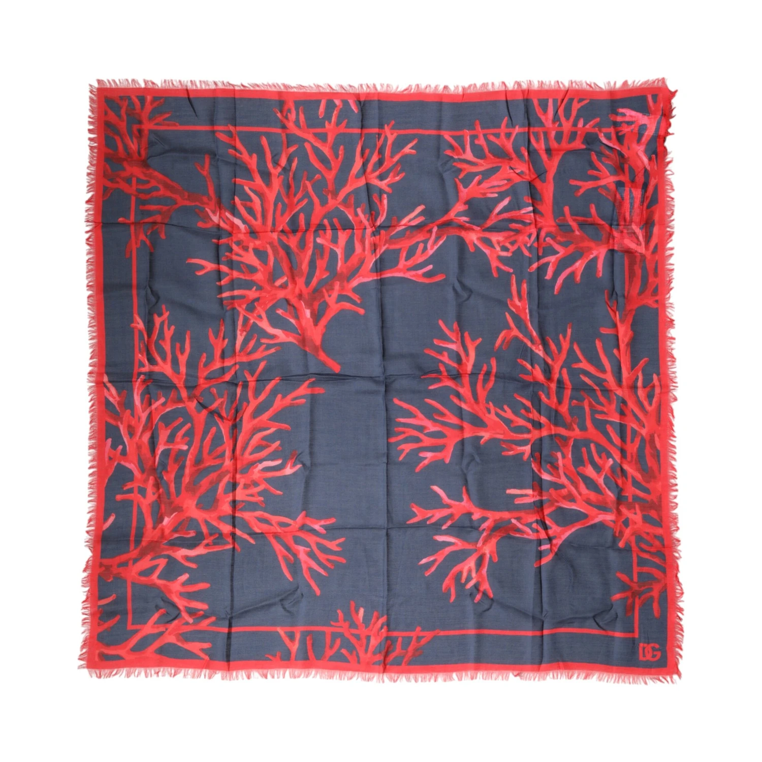 Blue Red Coral Print Square Foulard Men Scarf