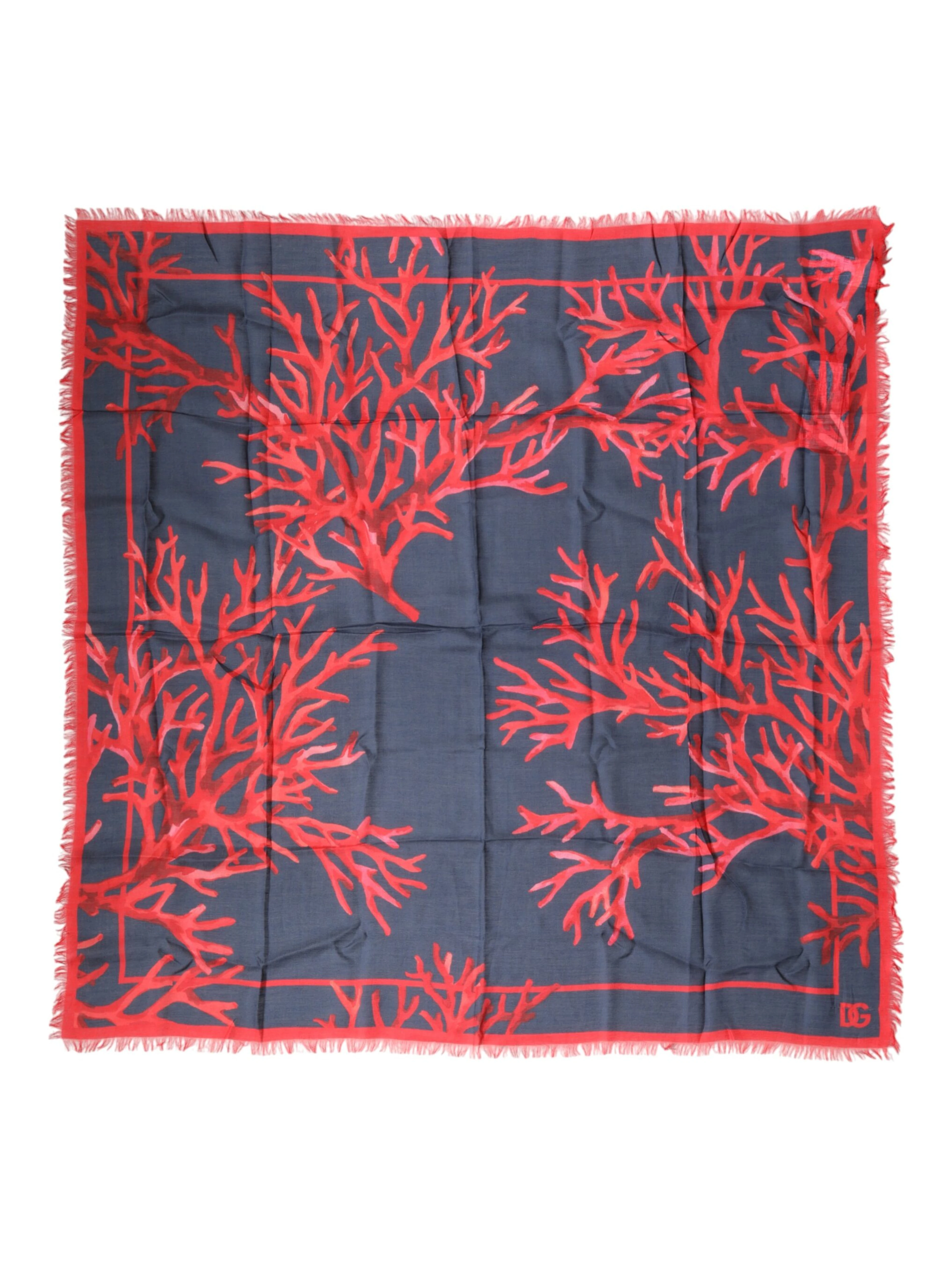 Blue Red Coral Print Square Foulard Men Scarf