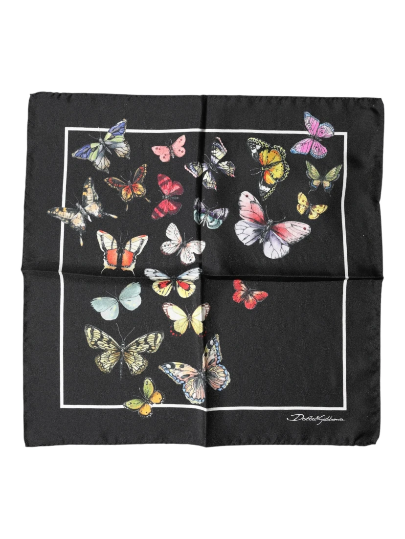 Black Butterfly Print Square Handkerchief Scarf
