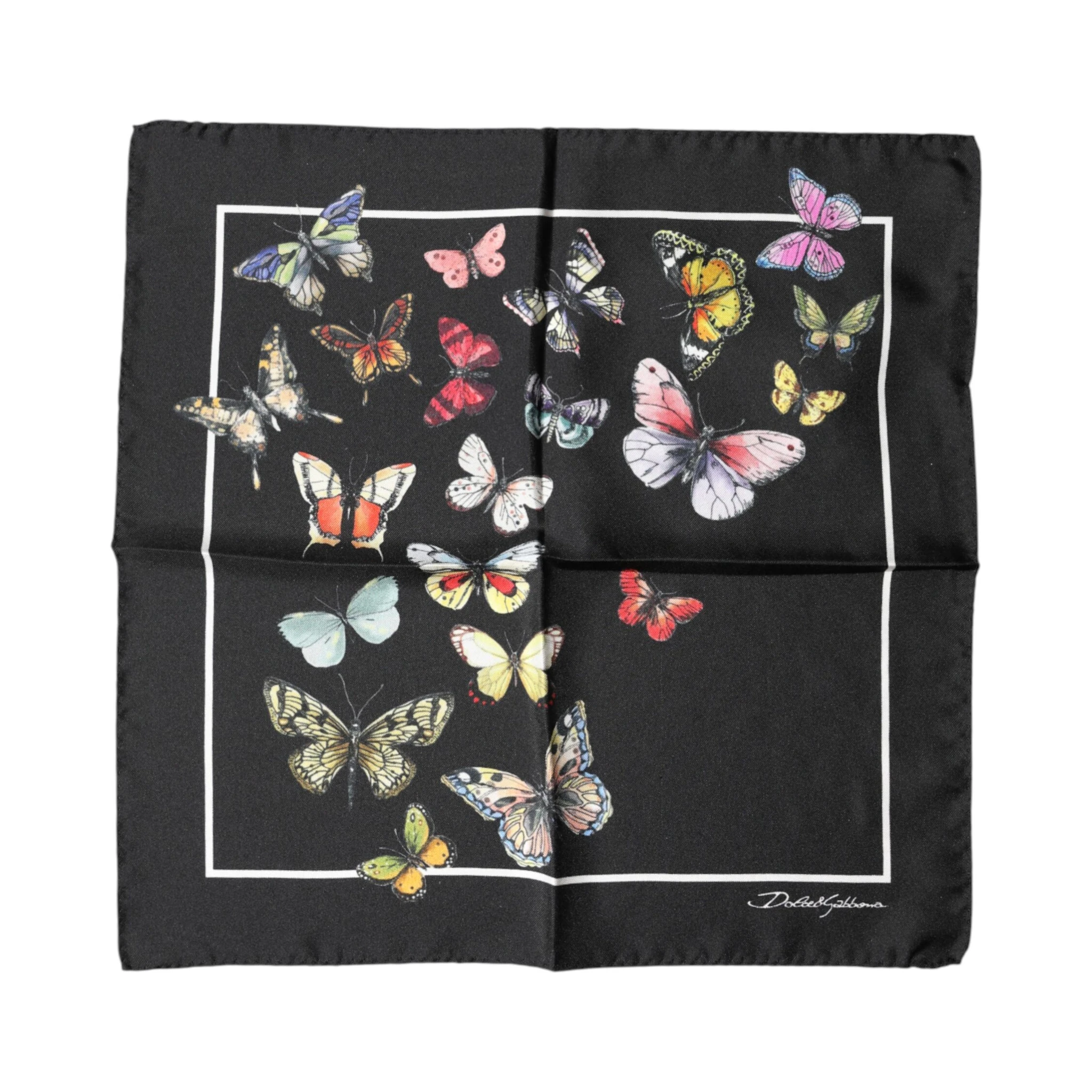 Black Butterfly Print Square Handkerchief Scarf