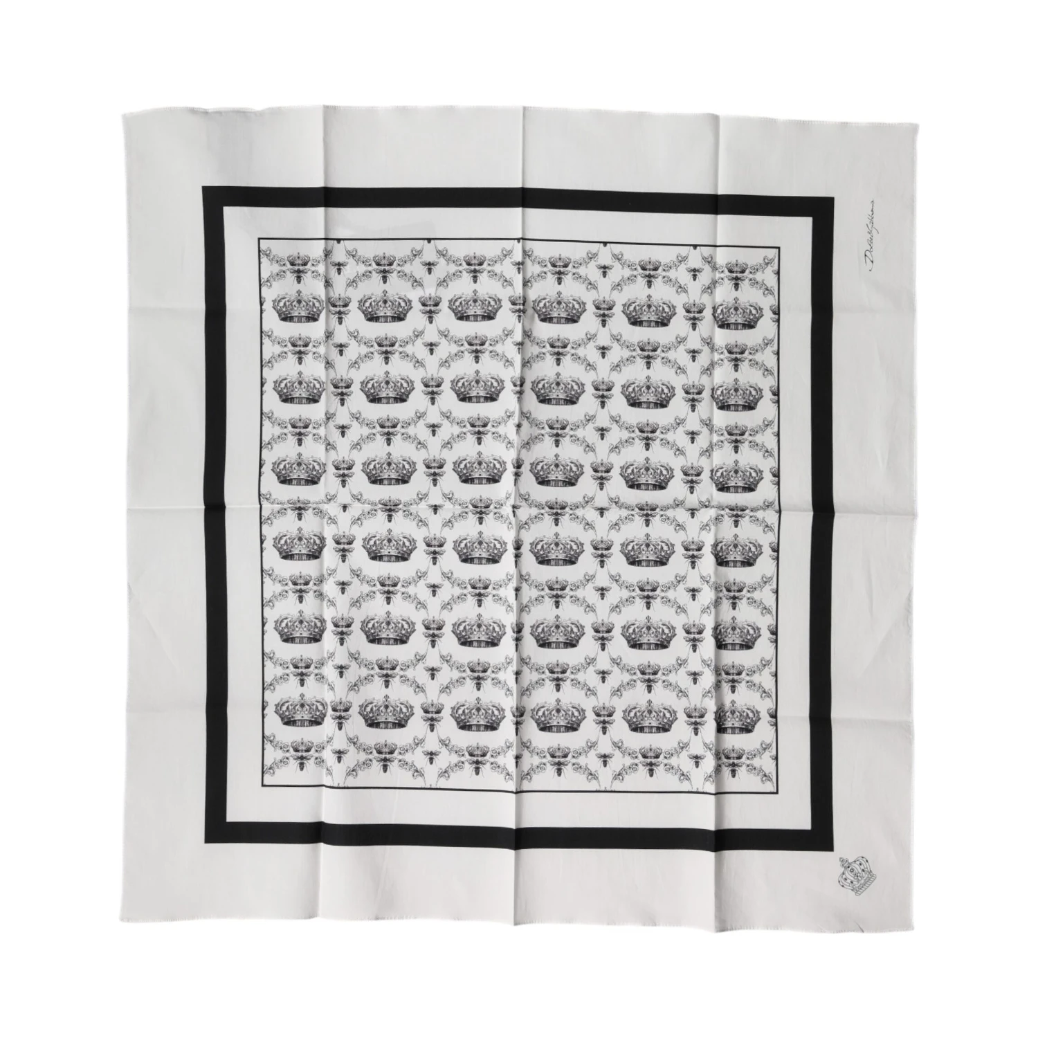 White Crown Cotton Men Square Foulard Scarf