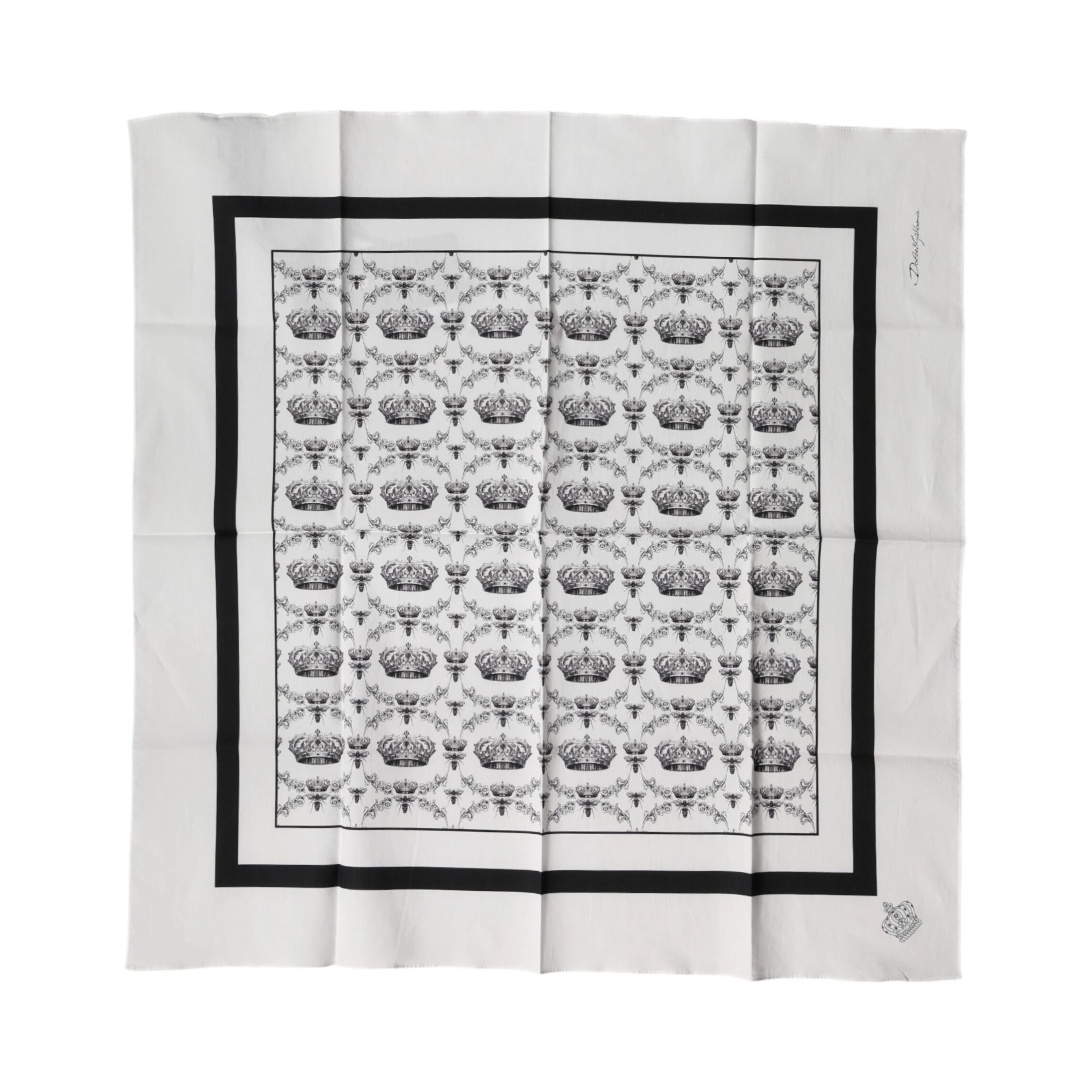White Crown Cotton Men Square Foulard Scarf