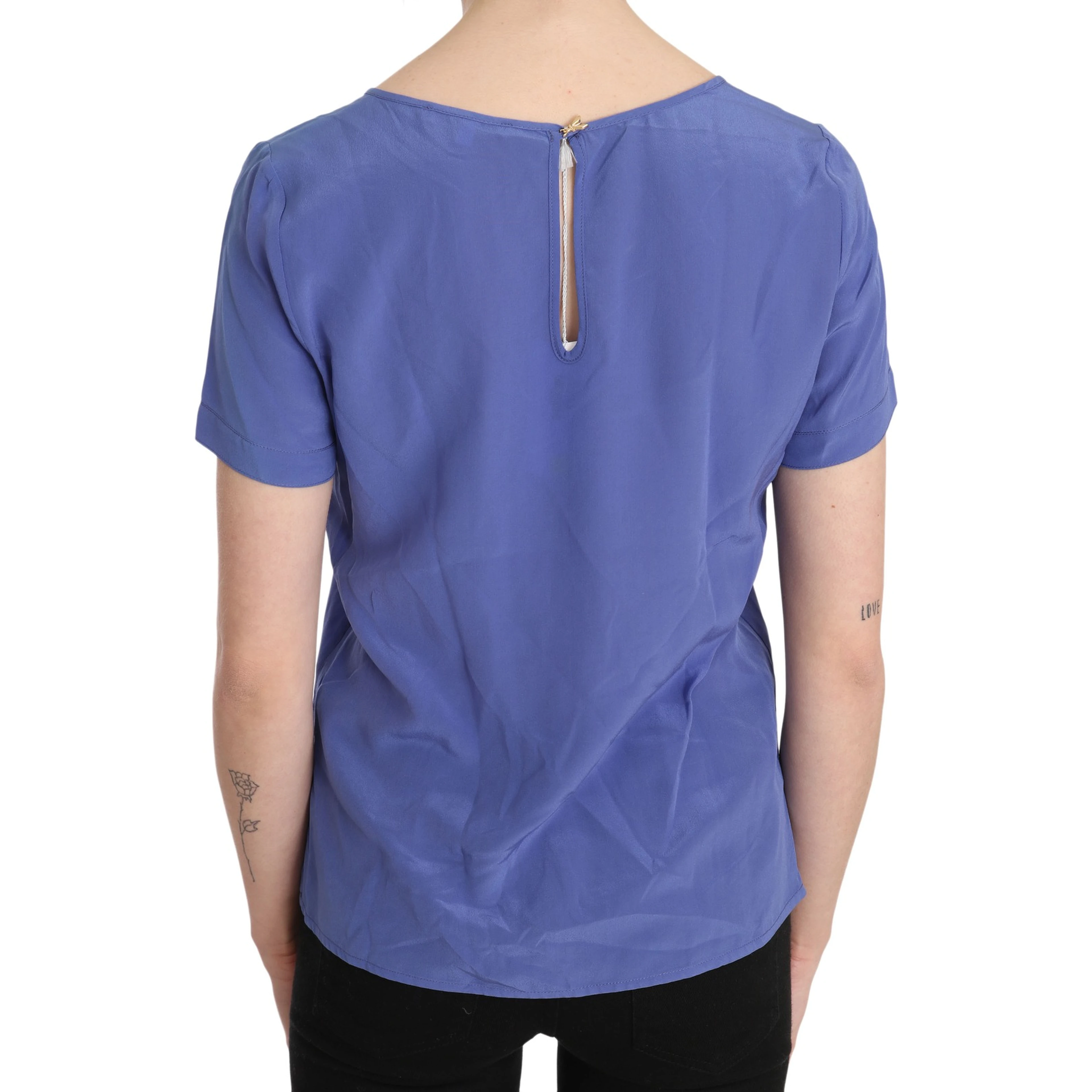 Silk Purple Short Sleeve Casual Top Blouse