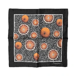 Black Orange Print Square Handkerchief Scarf