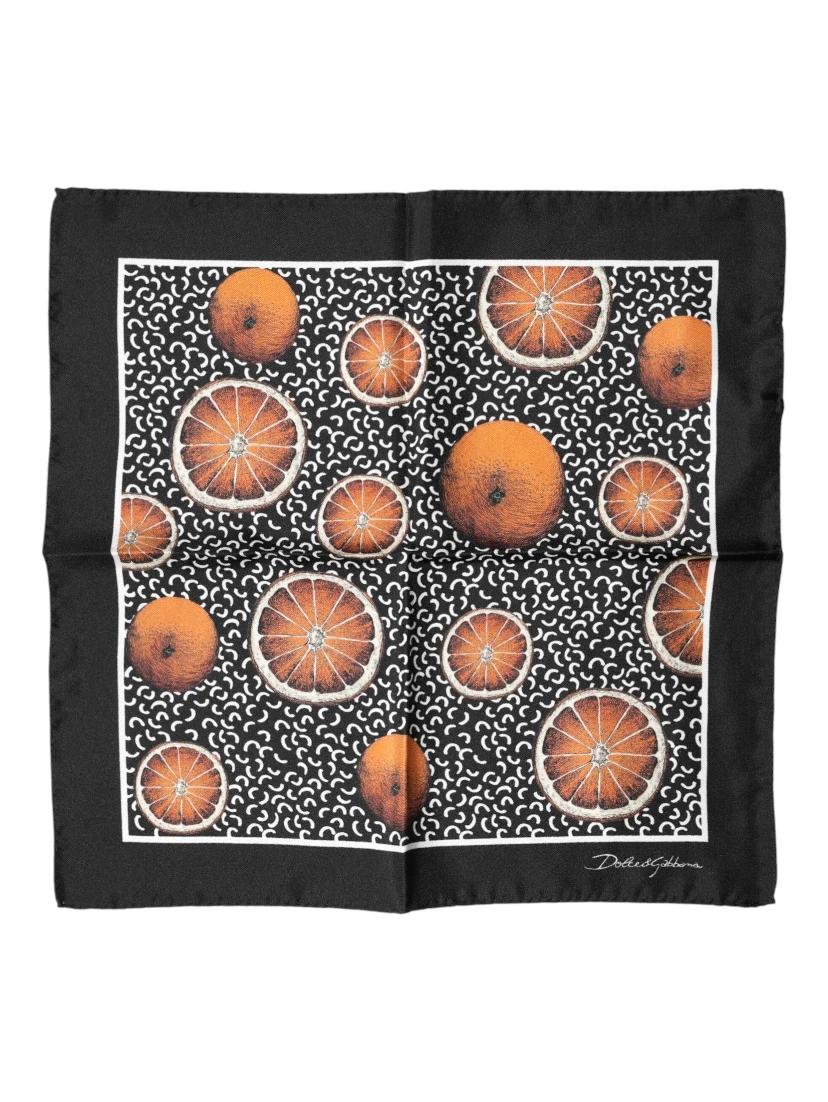 Black Orange Print Square Handkerchief Scarf