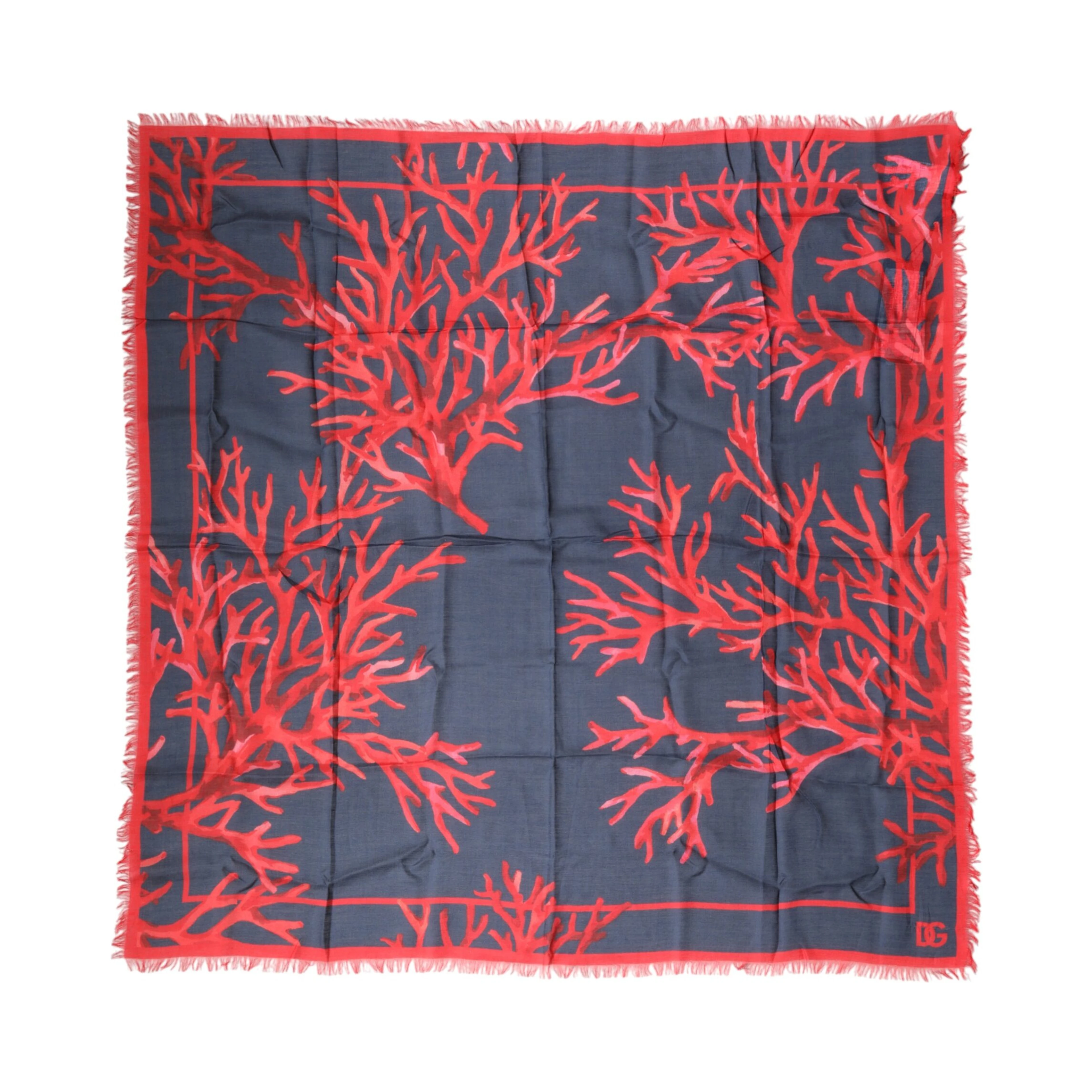 Blue Red Coral Print Square Foulard Men Scarf