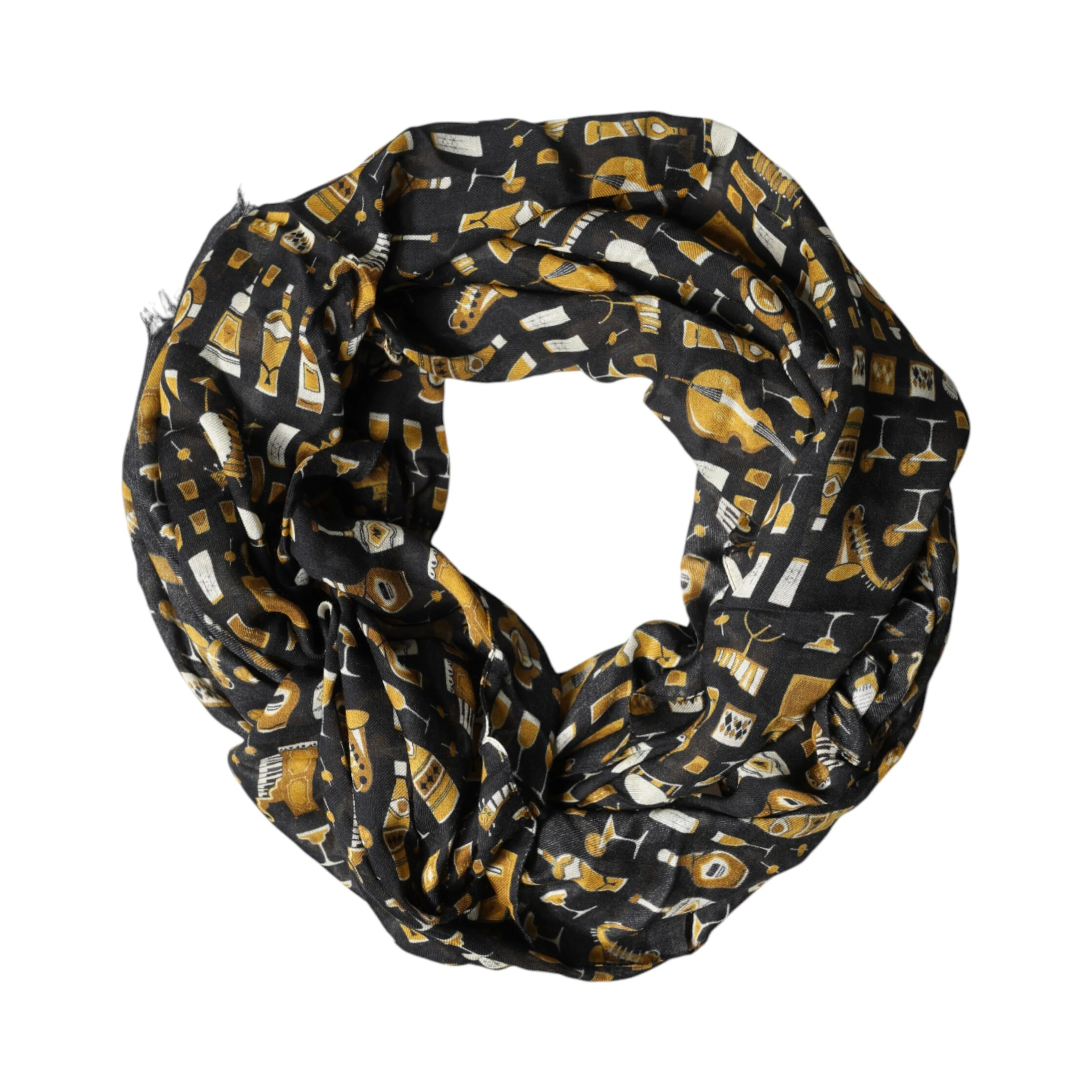 Black Jazz Club Print Neck Wrap Shawl Scarf
