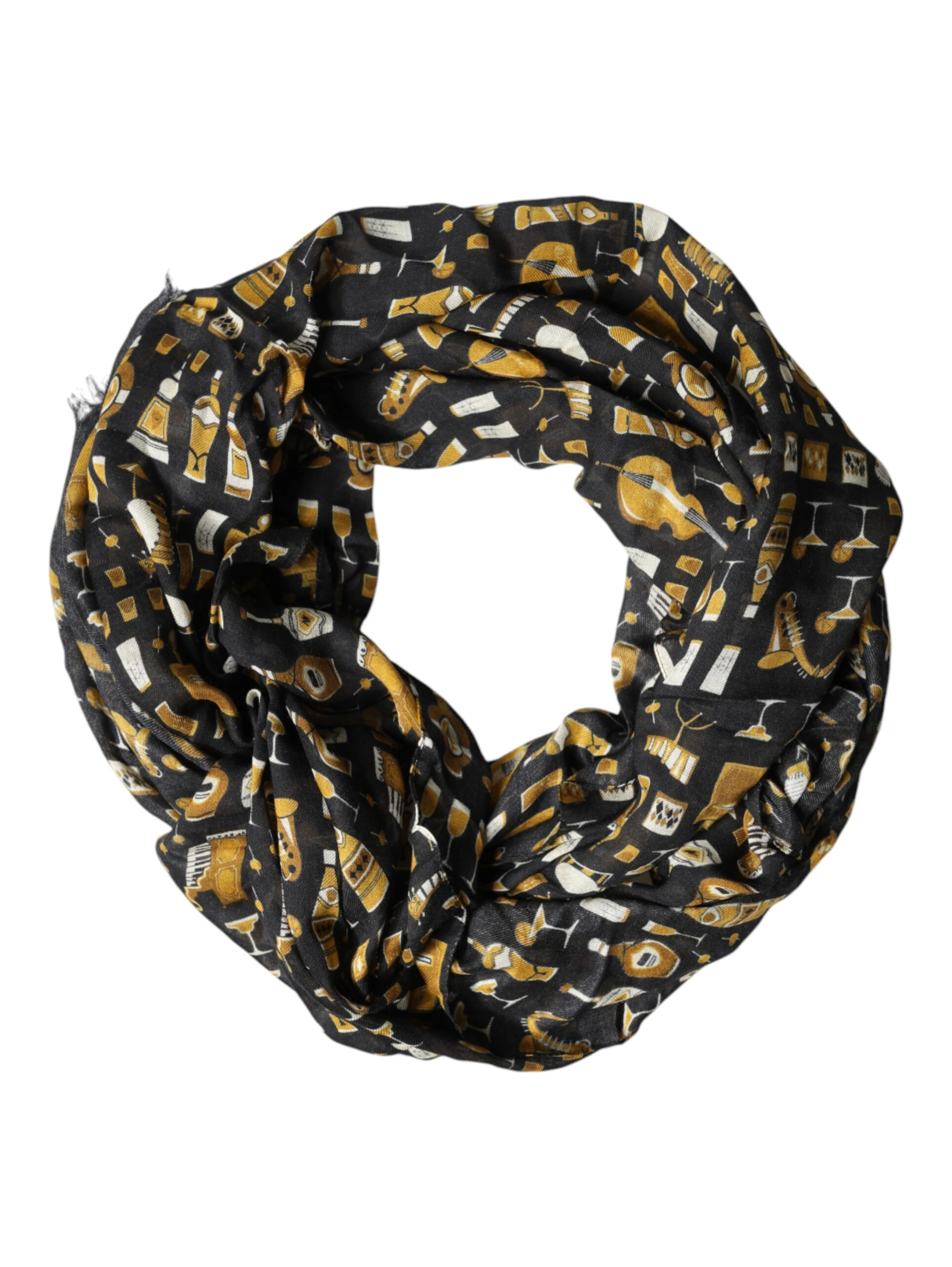 Black Jazz Club Print Neck Wrap Shawl Scarf