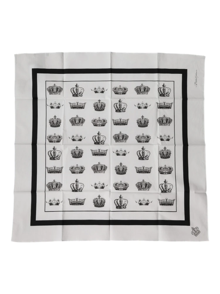 White Crown Cotton Square Foulard Scarf