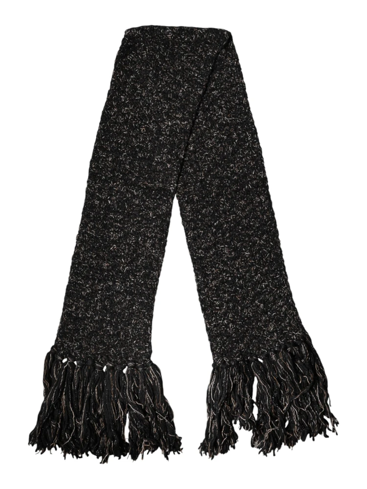 Black Wool Fringes Neck Wrap Foulard Scarf alternative