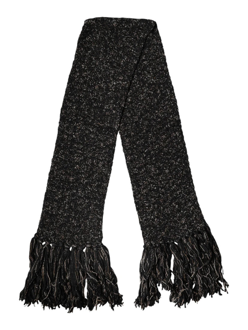 Black Wool Fringes Neck Wrap Foulard Scarf
