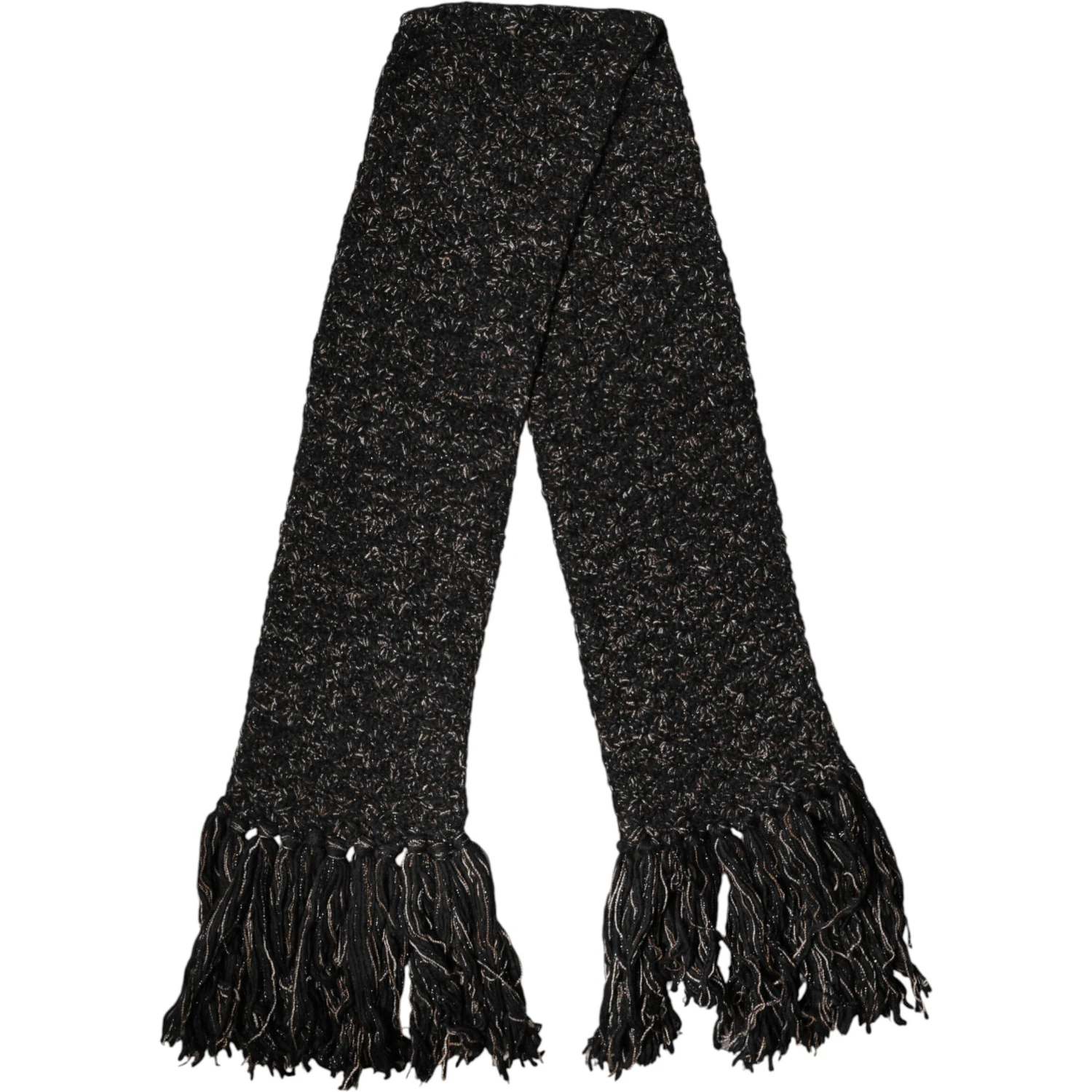 Black Wool Fringes Neck Wrap Foulard Scarf