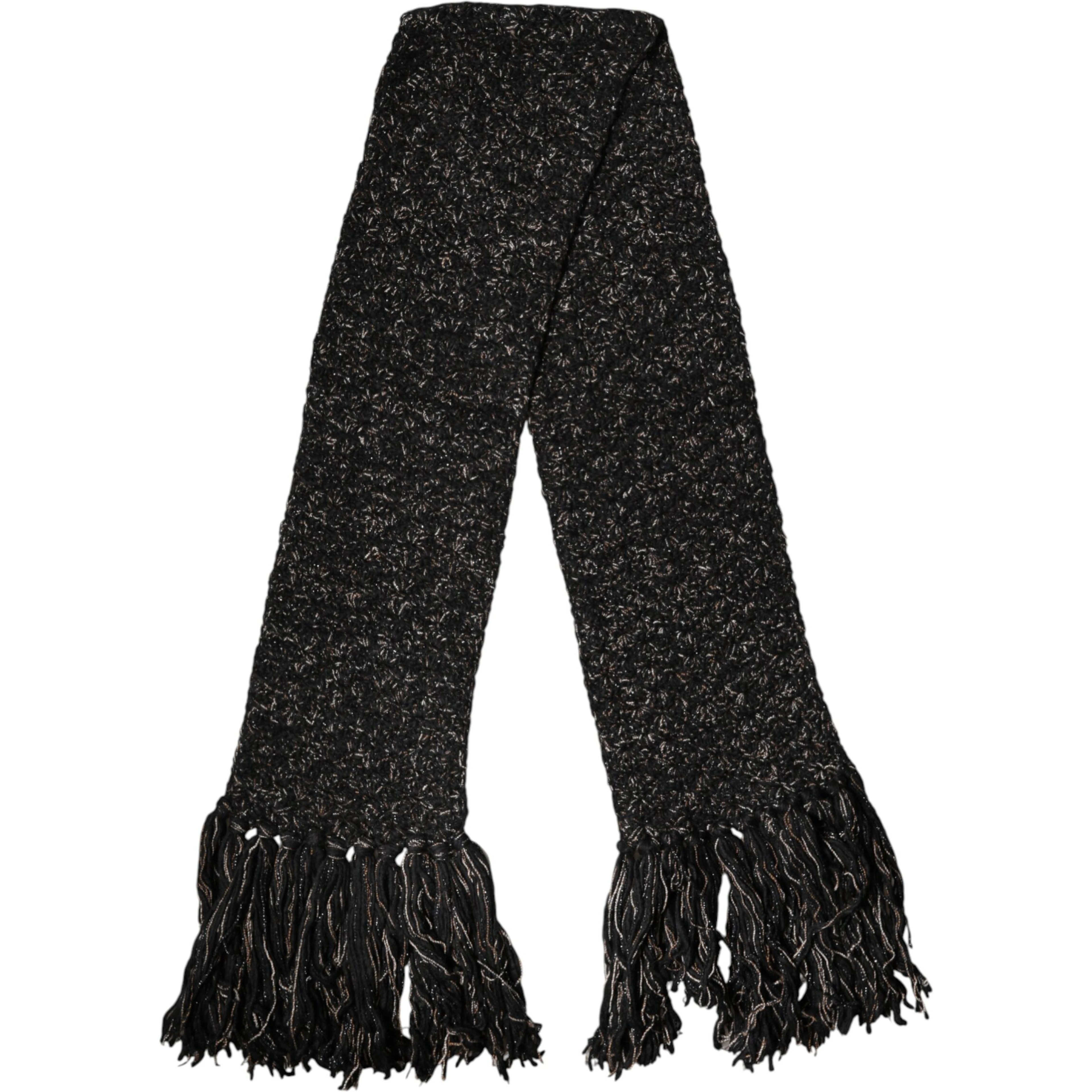 Black Wool Fringes Neck Wrap Foulard Scarf