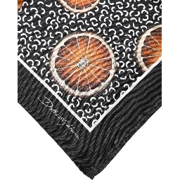 Black Orange Print Square Handkerchief Scarf