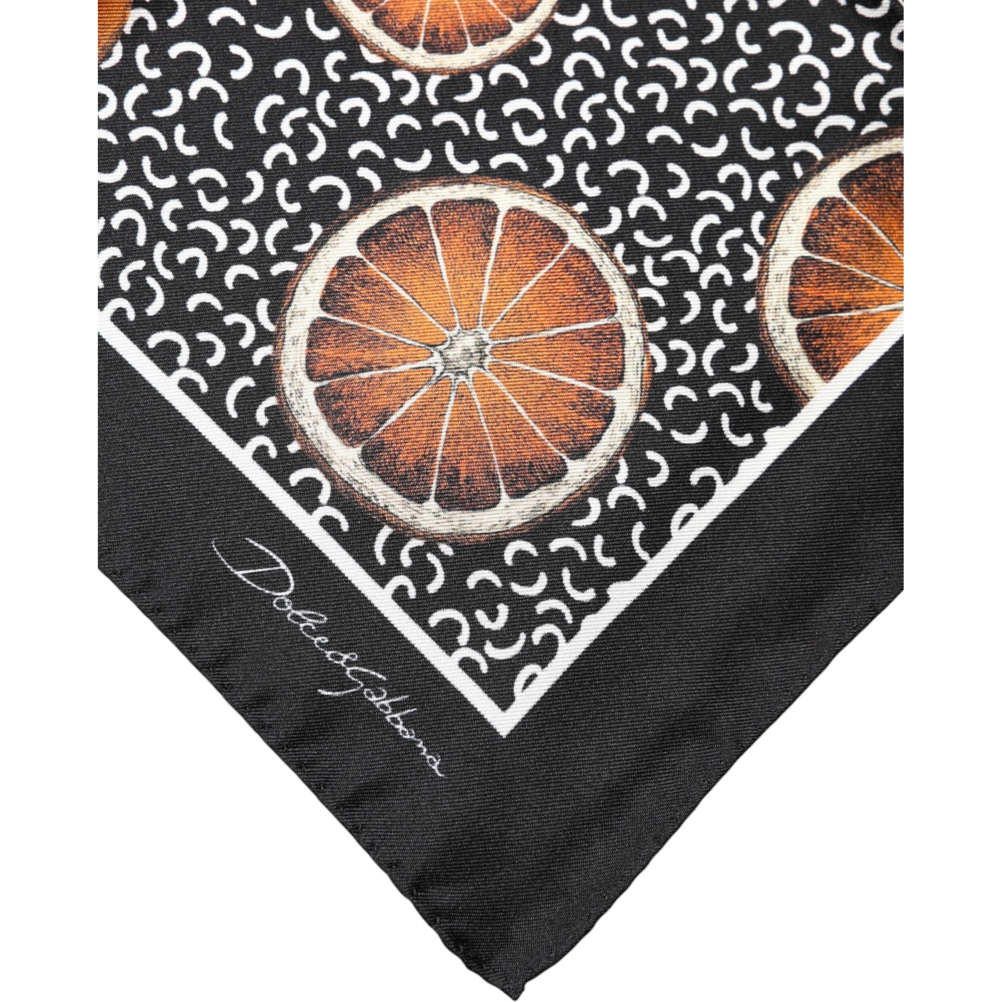 Black Orange Print Square Handkerchief Scarf