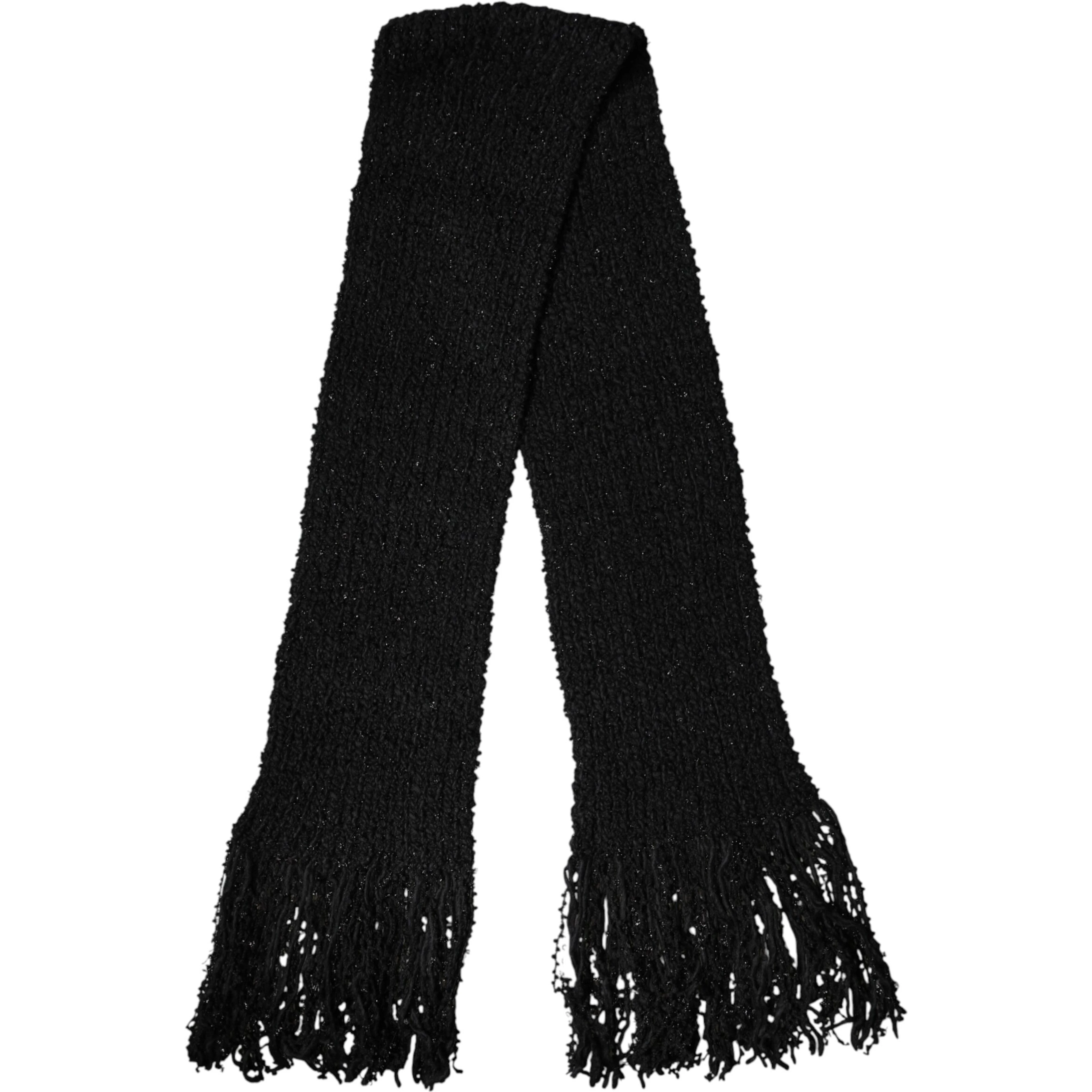 Black Wool Fringes Neck Wrap Foulard Scarf