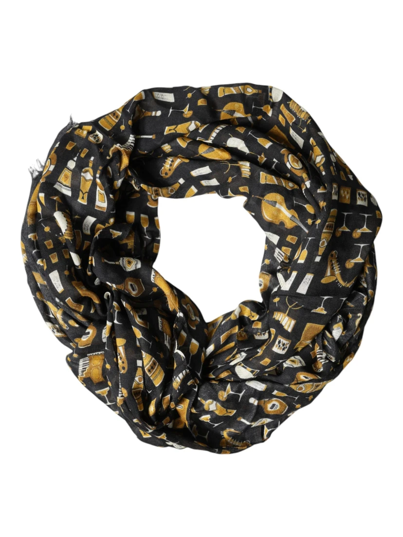 Black Jazz Club Print Neck Wrap Shawl Scarf