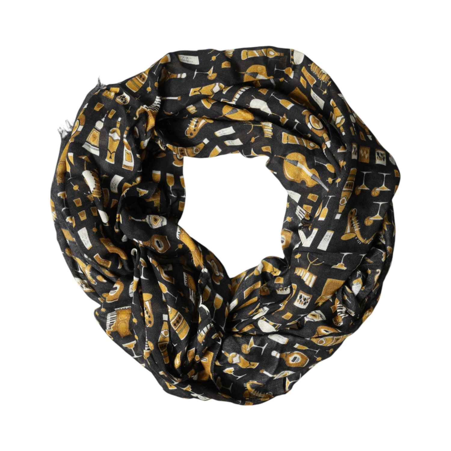 Black Jazz Club Print Neck Wrap Shawl Scarf