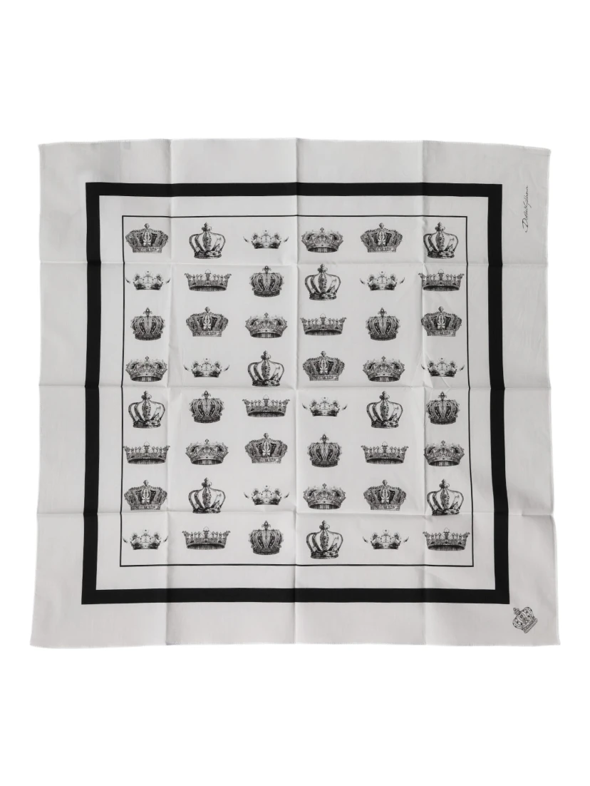 White Crown Cotton Square Foulard Scarf