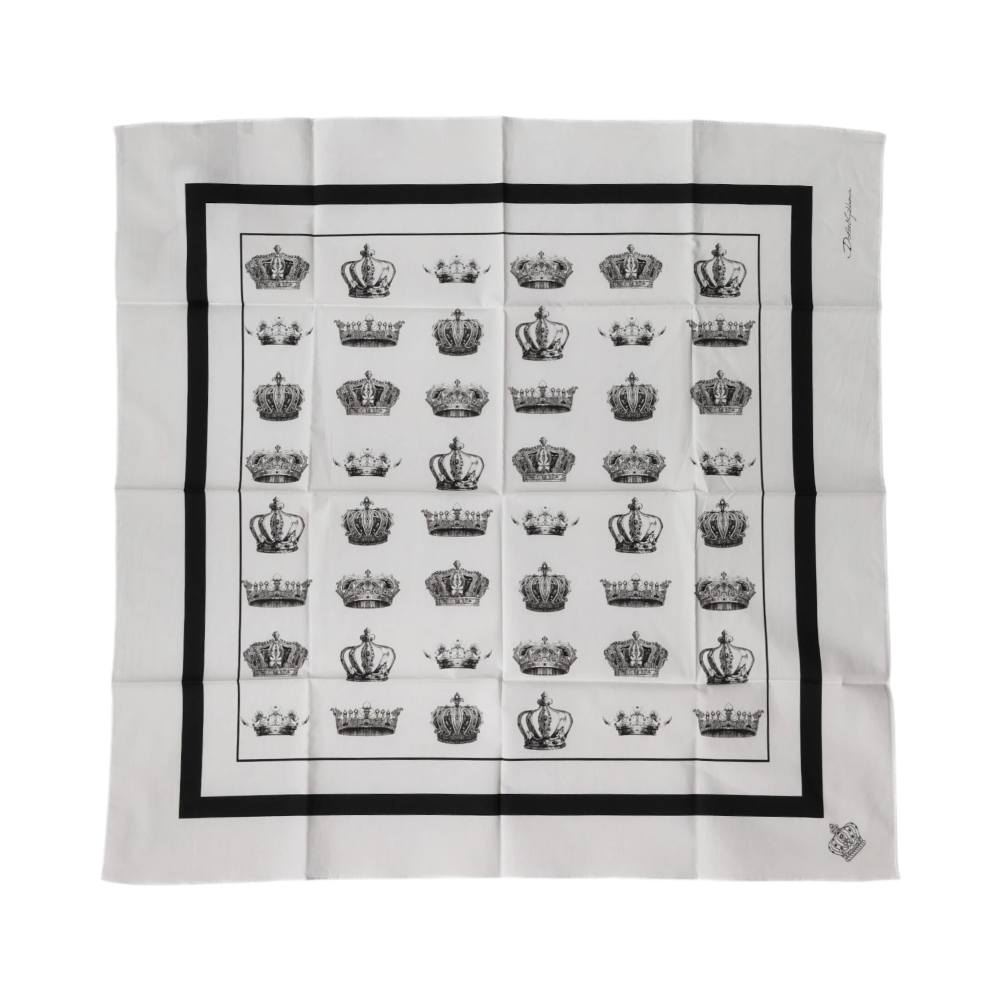 White Crown Cotton Square Foulard Scarf