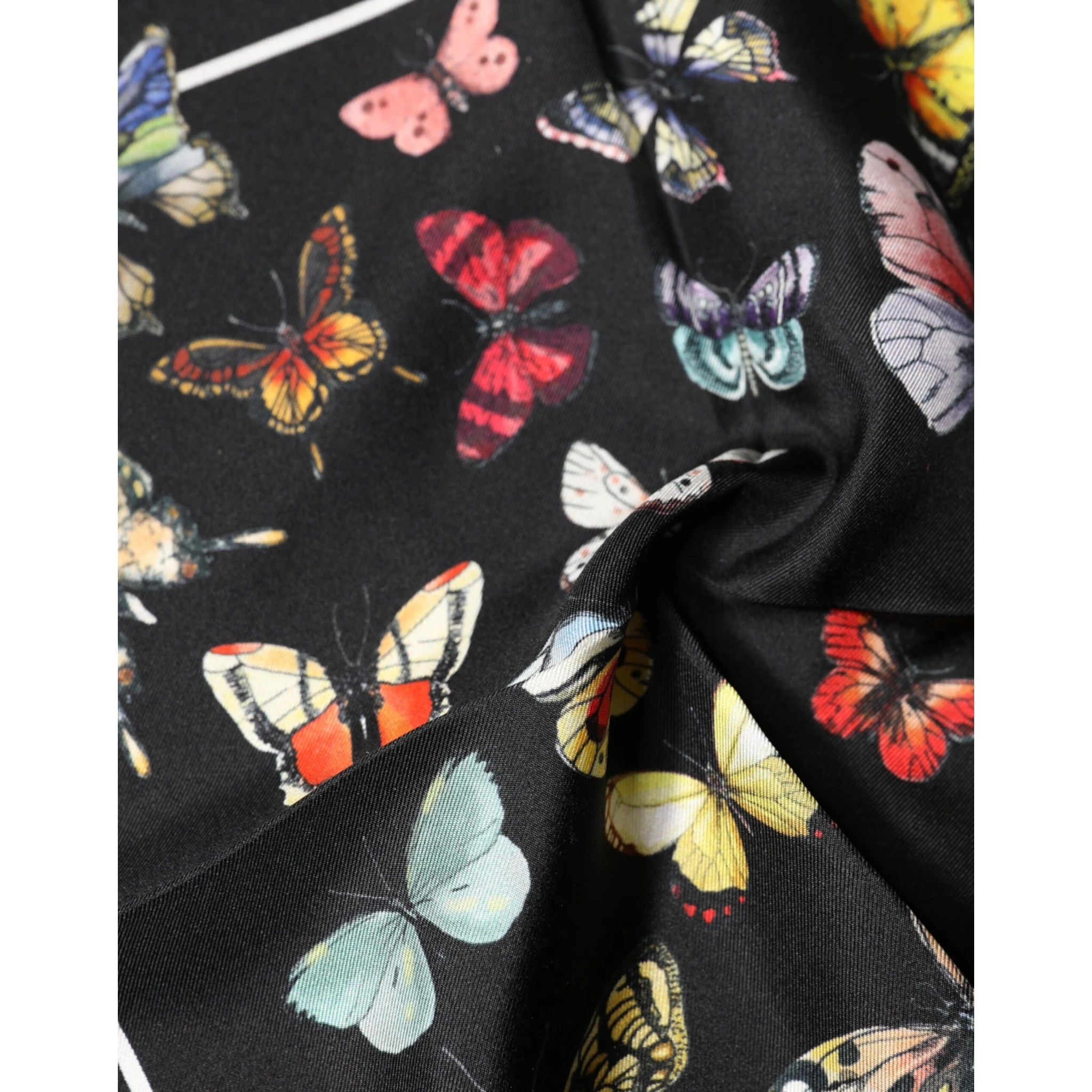 Black Butterfly Print Square Handkerchief Scarf