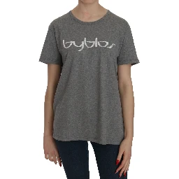 Cotton Grey Short Sleeve Round Neck Top T-shirt Blouse