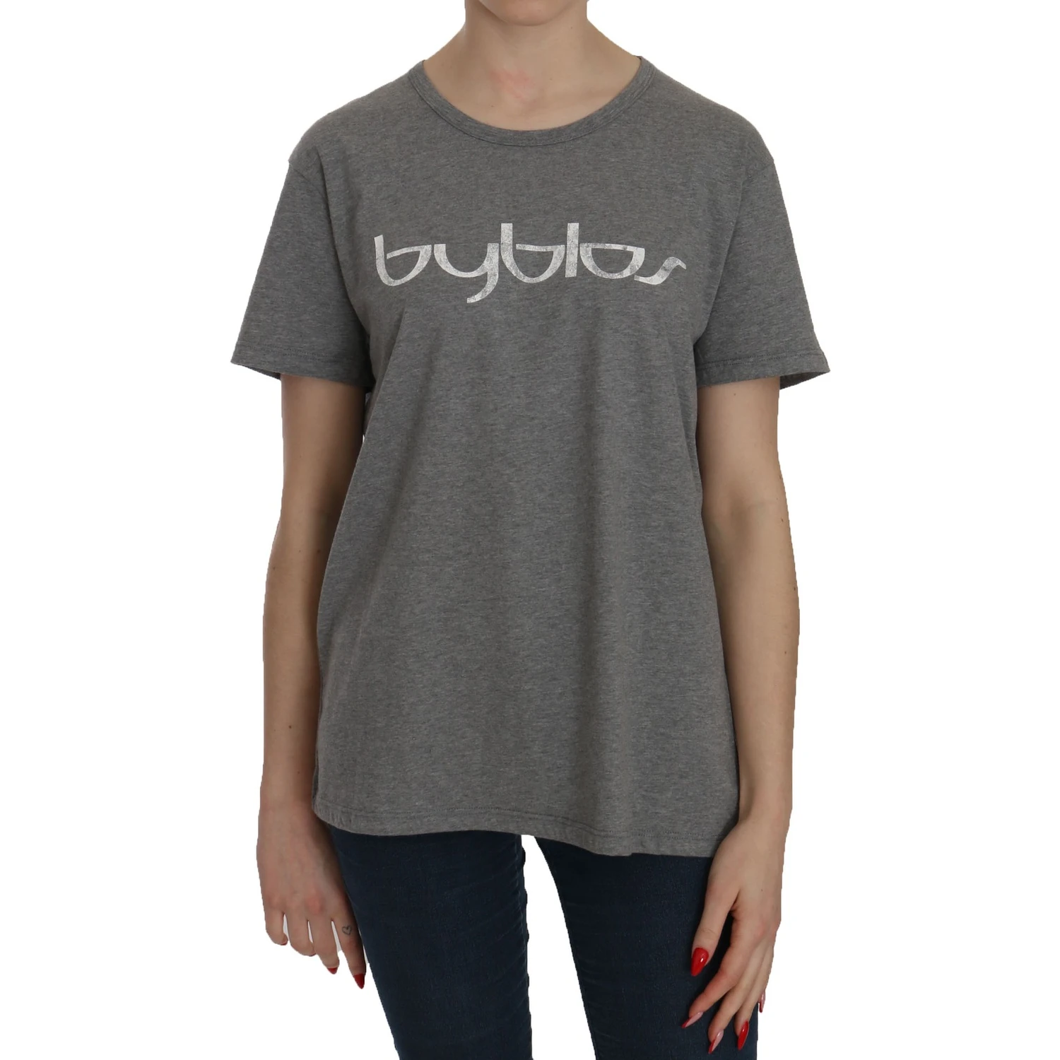 Cotton Grey Short Sleeve Round Neck Top T-shirt Blouse
