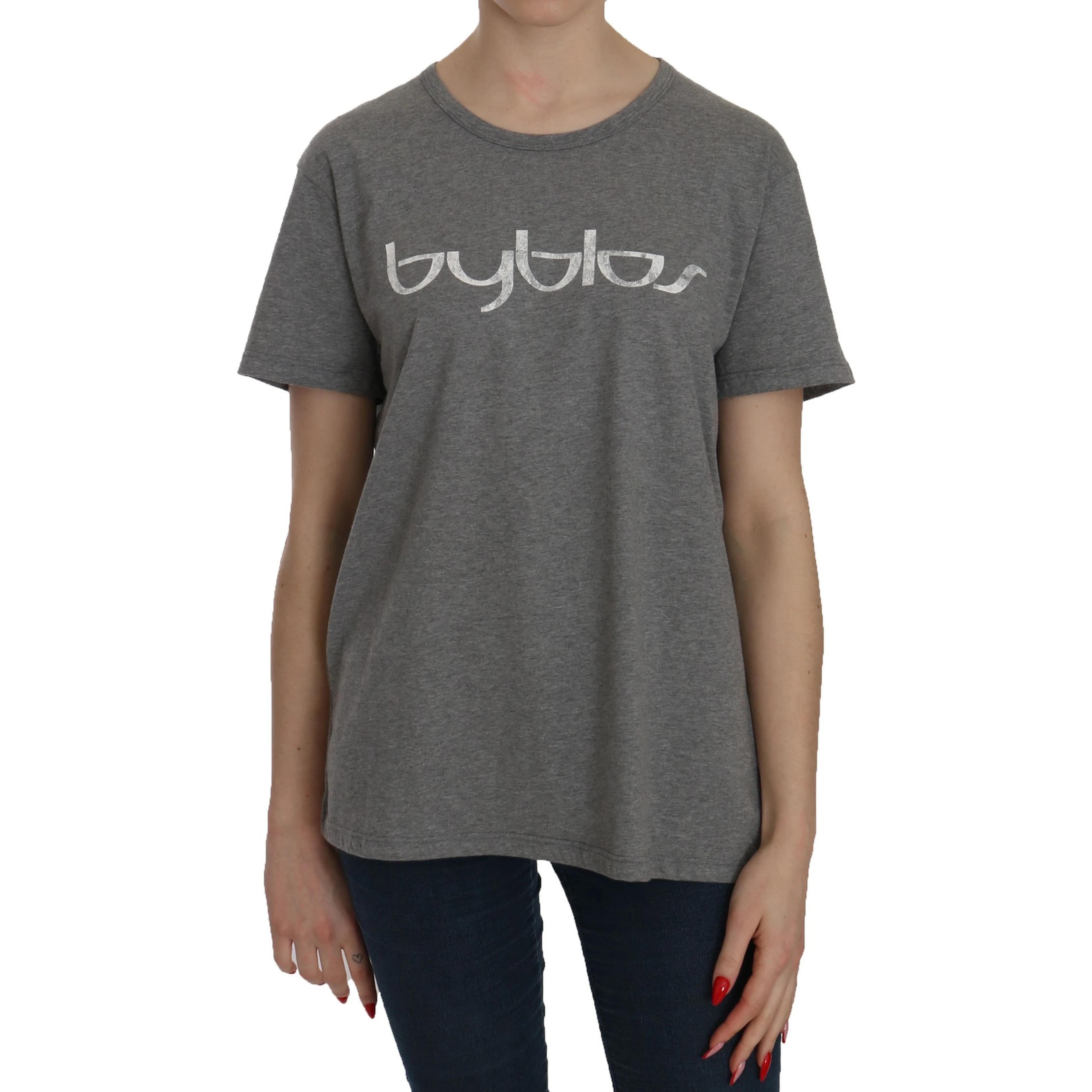 Cotton Grey Short Sleeve Round Neck Top T-shirt Blouse