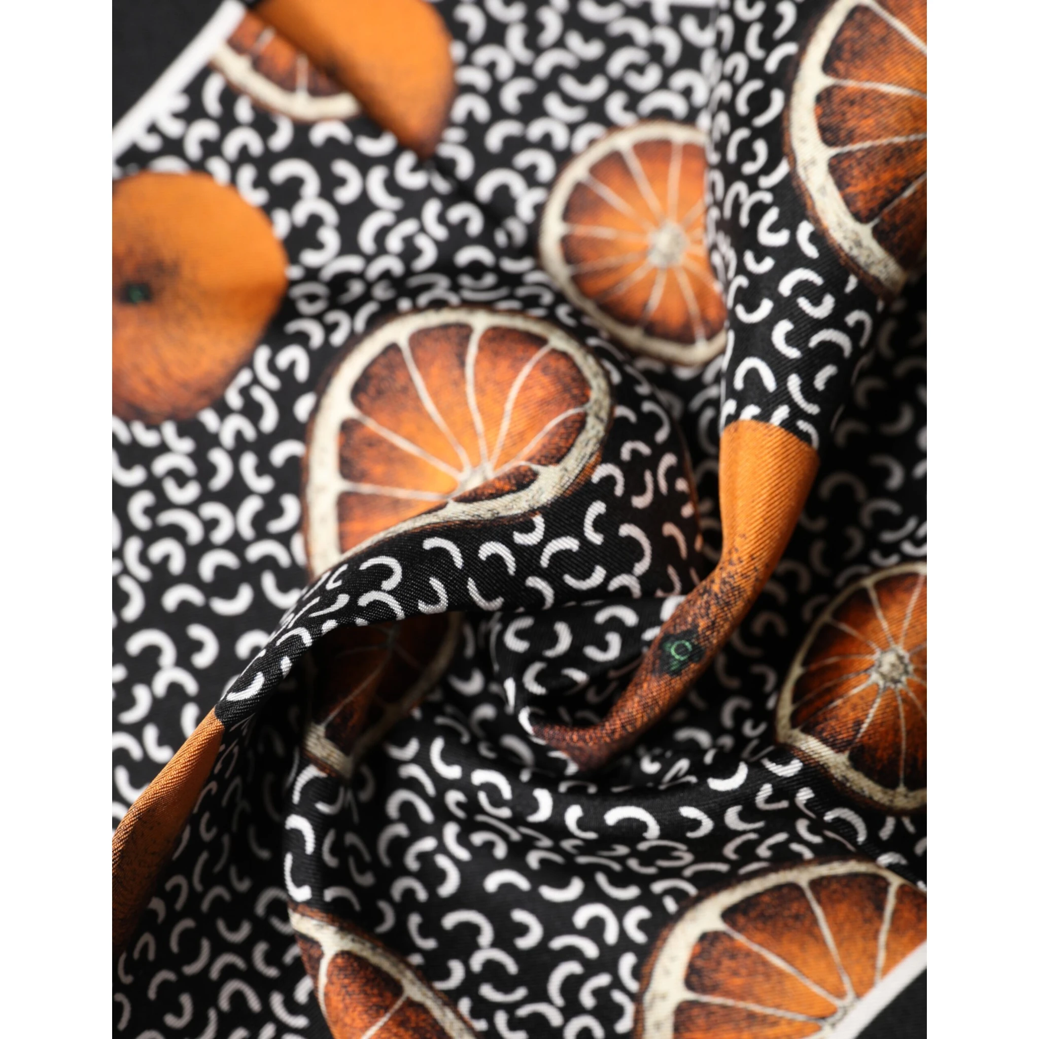 Black Orange Print Square Handkerchief Scarf