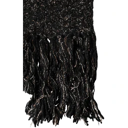 Black Wool Fringes Neck Wrap Foulard Scarf