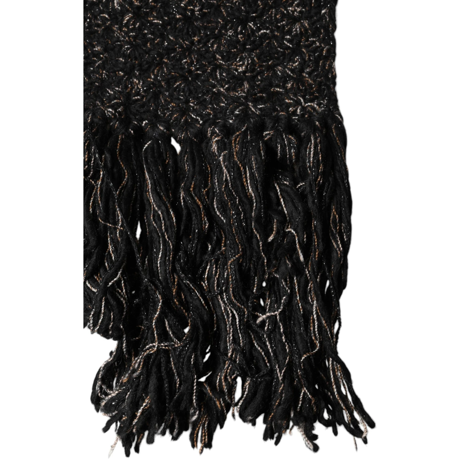 Black Wool Fringes Neck Wrap Foulard Scarf