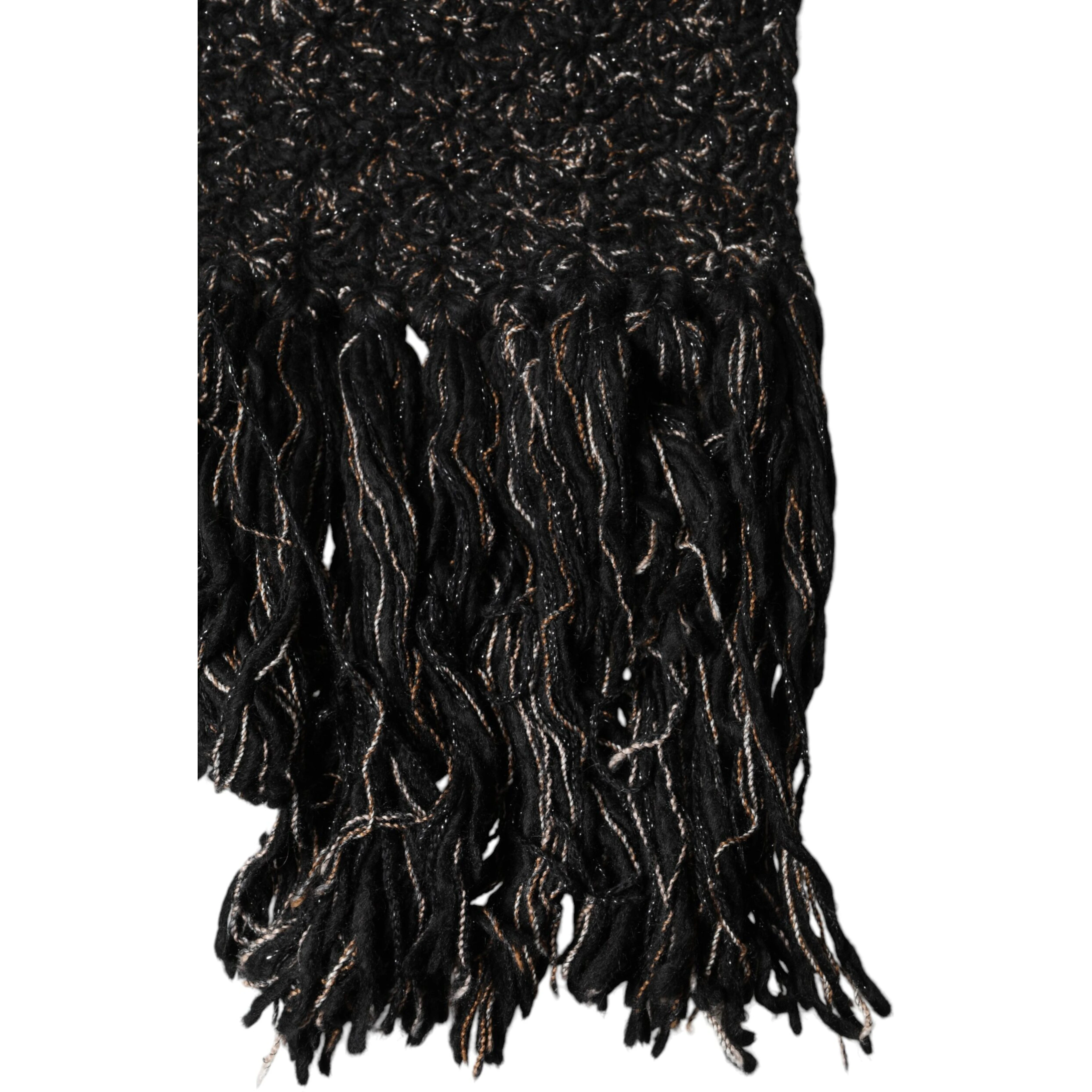 Black Wool Fringes Neck Wrap Foulard Scarf