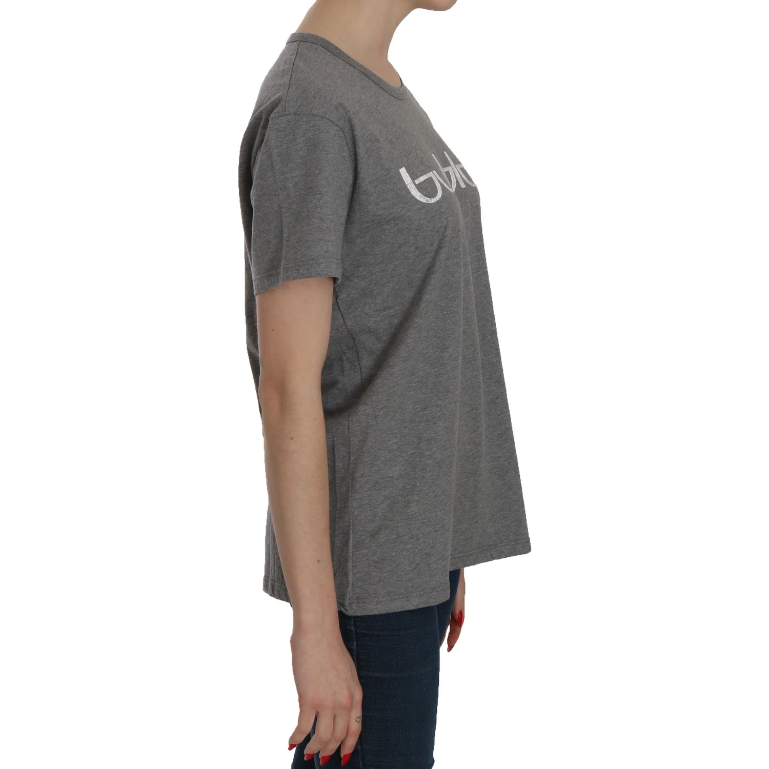 Cotton Grey Short Sleeve Round Neck Top T-shirt Blouse