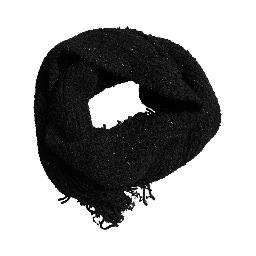 Black Wool Fringes Neck Wrap Foulard Scarf