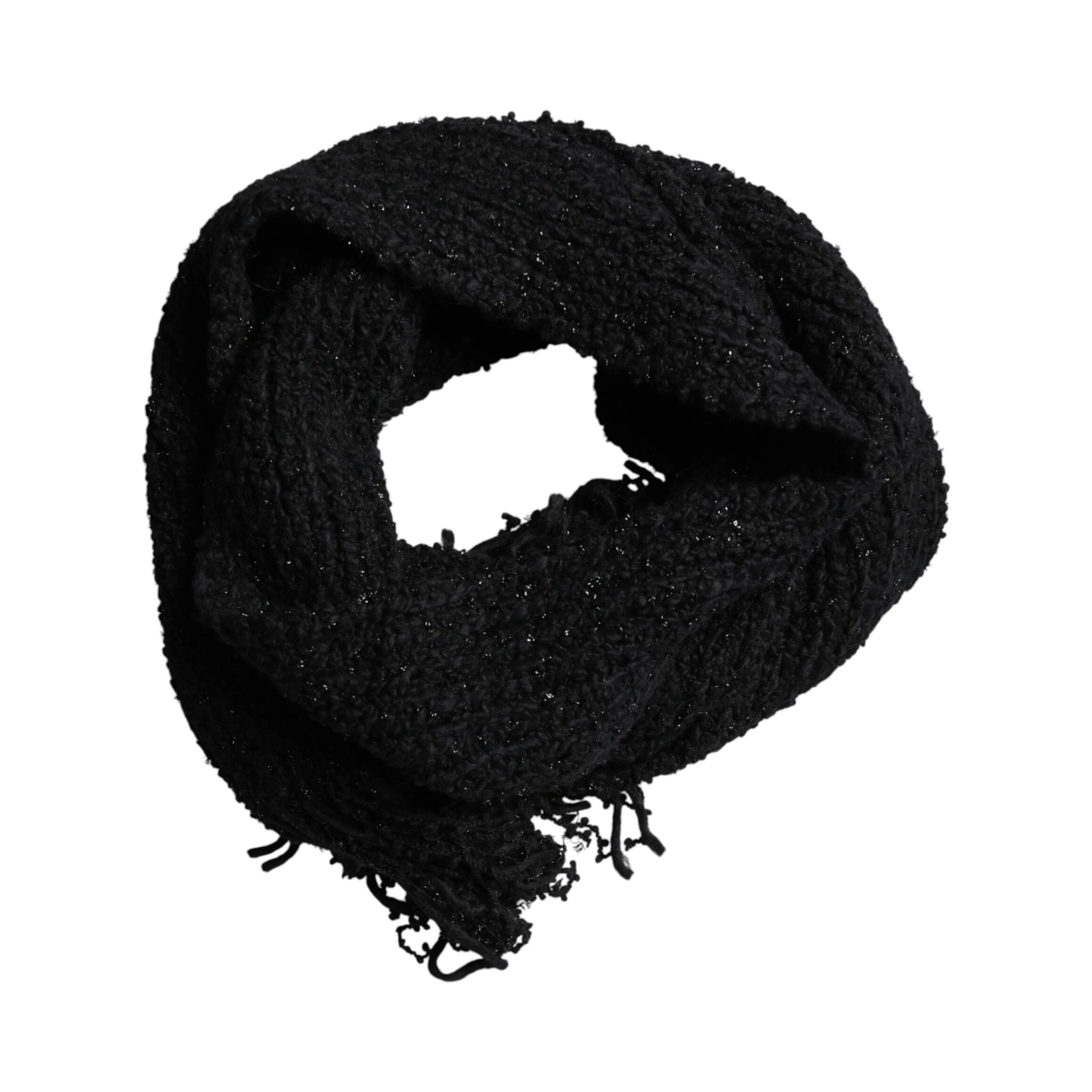Black Wool Fringes Neck Wrap Foulard Scarf