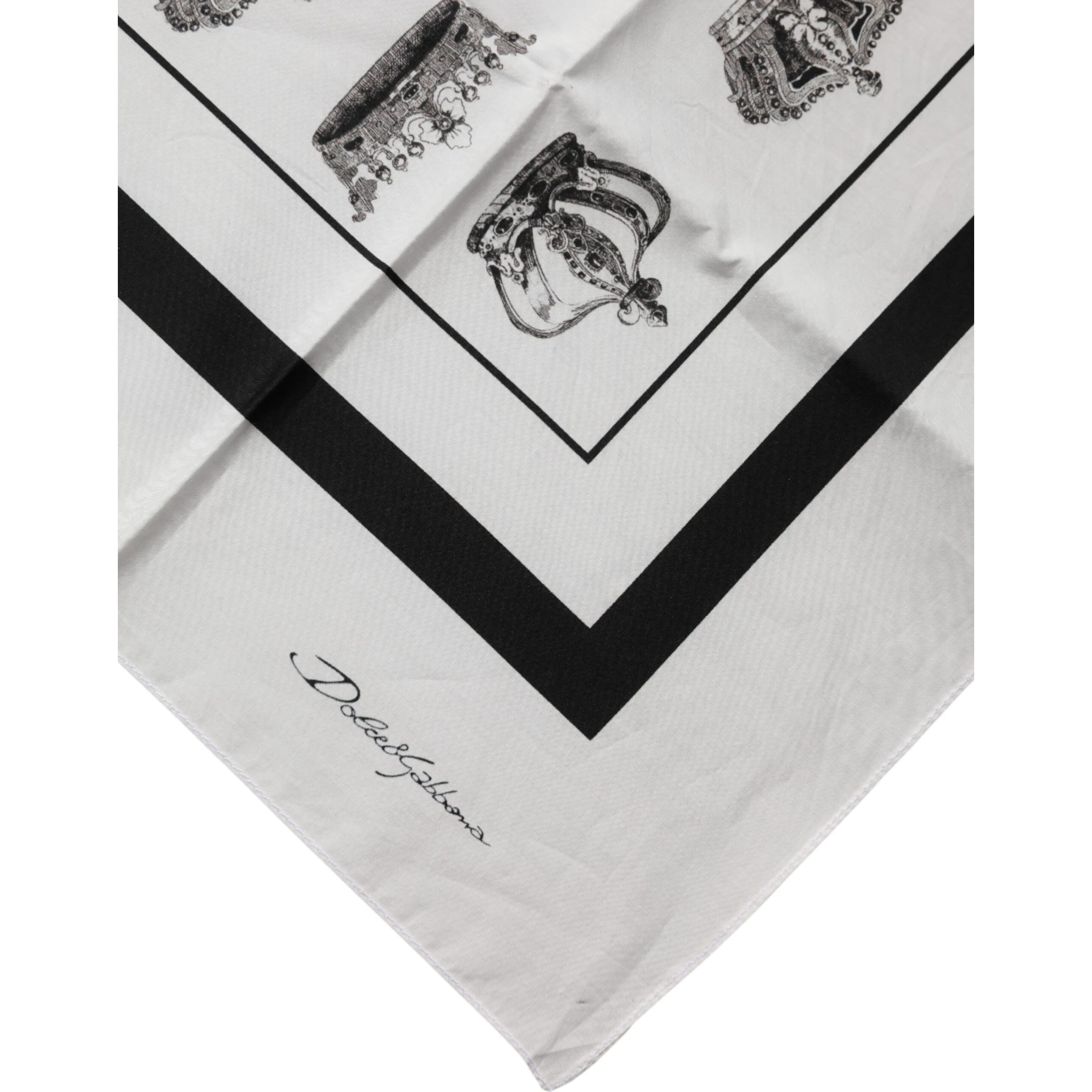 White Crown Cotton Square Foulard Scarf