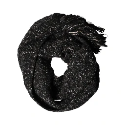 Black Wool Fringes Neck Wrap Foulard Scarf