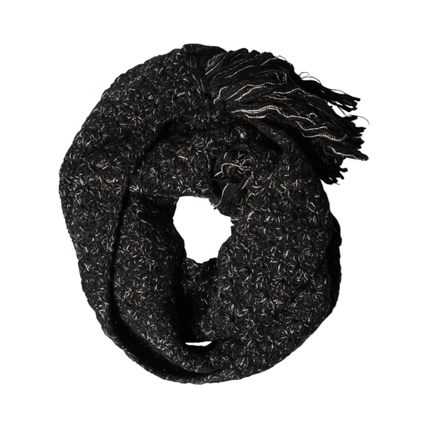 Black Wool Fringes Neck Wrap Foulard Scarf