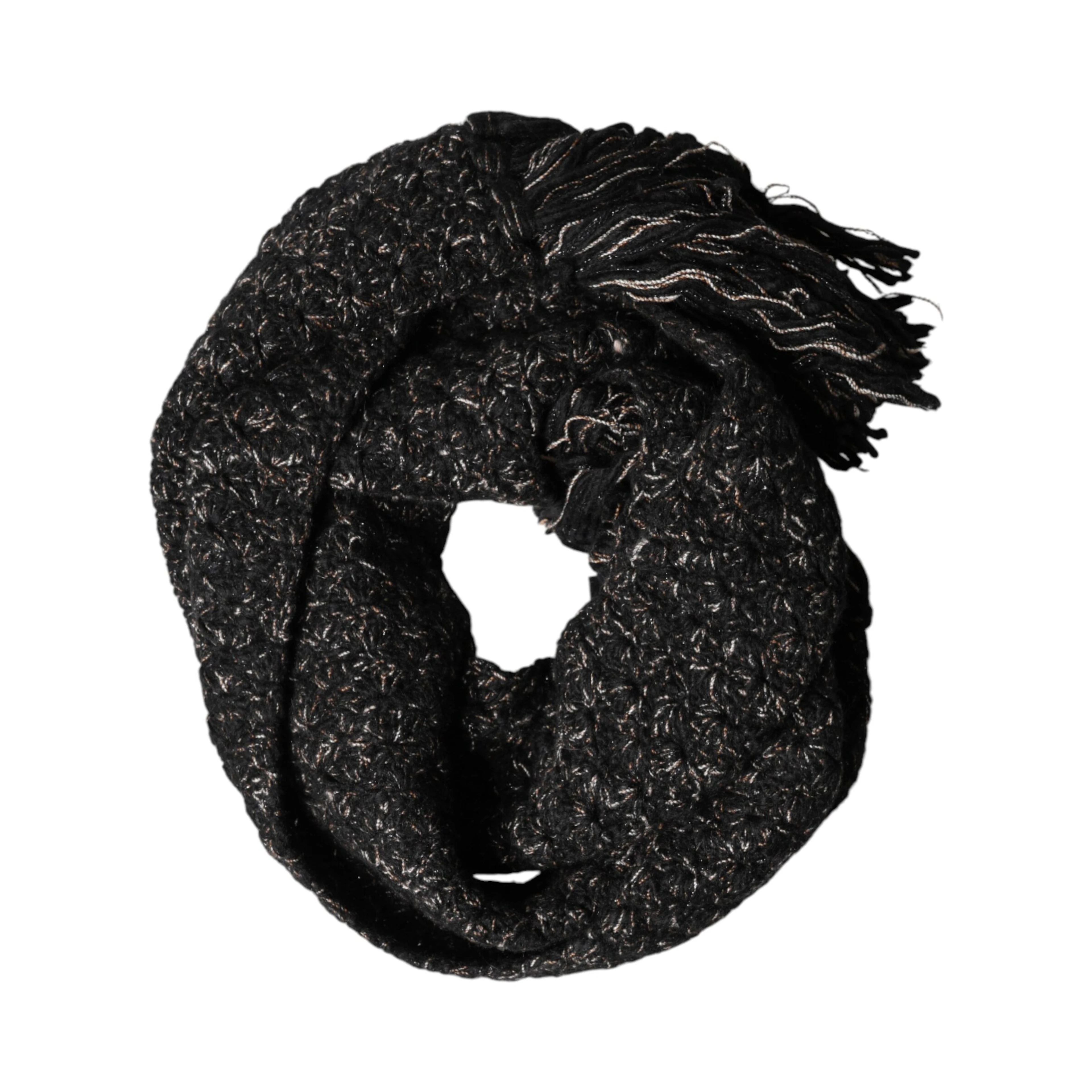 Black Wool Fringes Neck Wrap Foulard Scarf