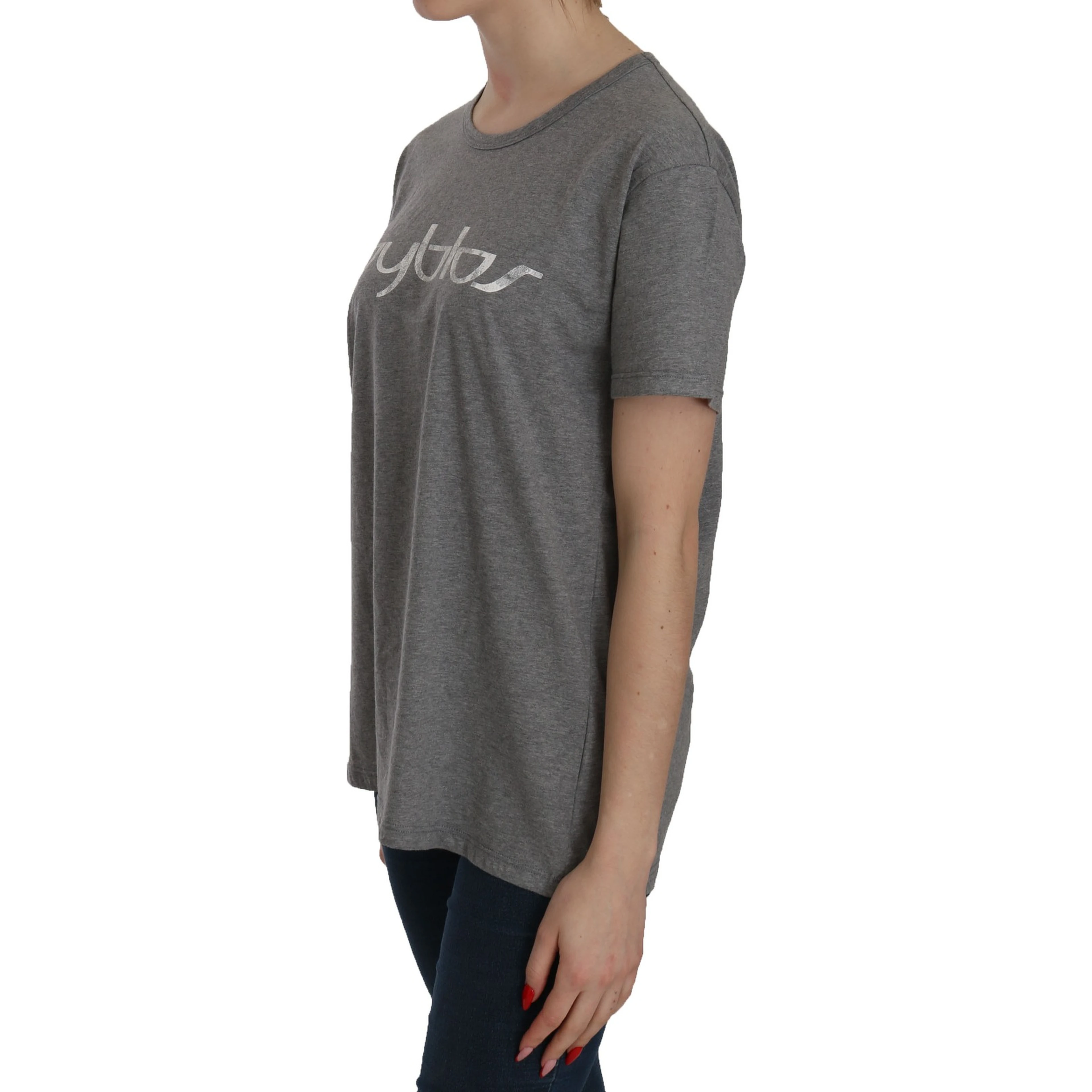 Cotton Grey Short Sleeve Round Neck Top T-shirt Blouse