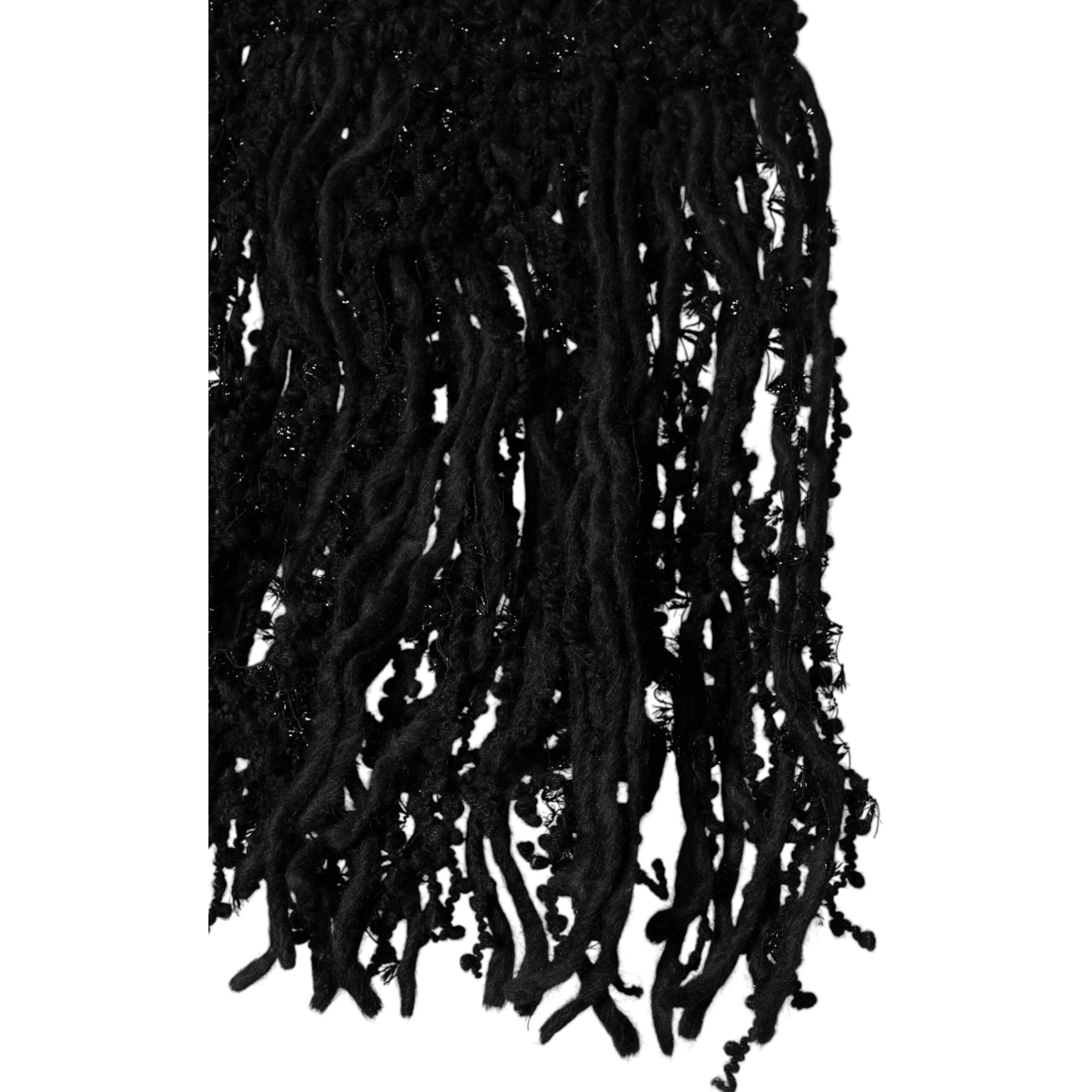 Black Wool Fringes Neck Wrap Foulard Scarf