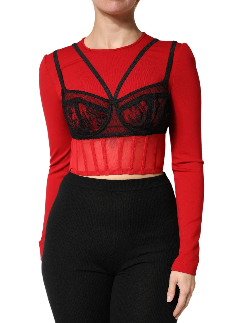 Red Black Nylon Bralette-Style Cropped Top