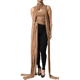 Brown Virgin Wool Sleeveless Scarf Tank Top